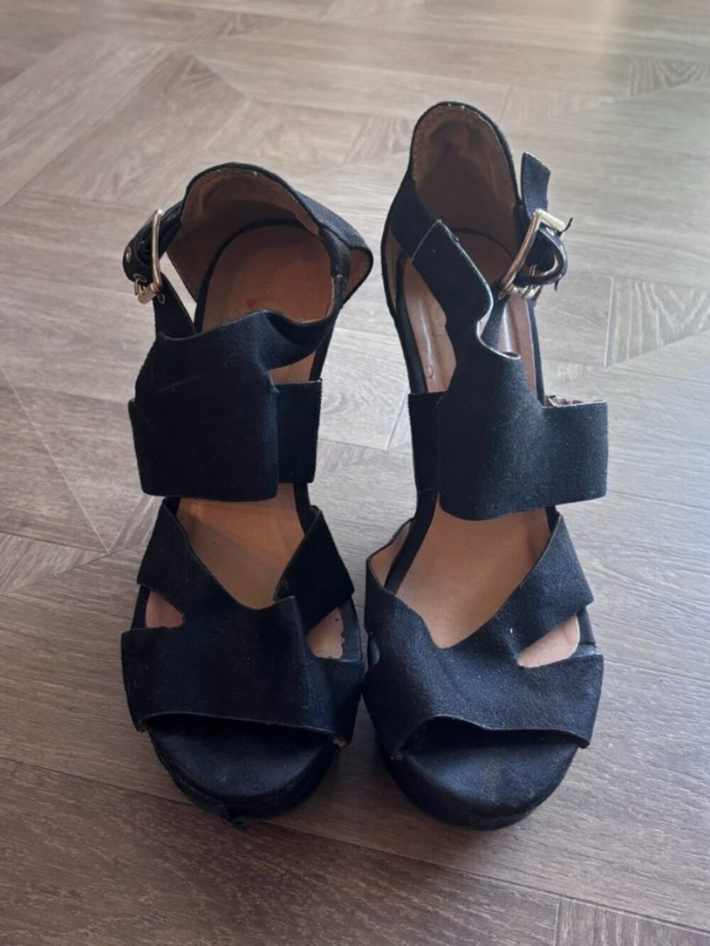 Do Black Suede Platform Strappy Wedges